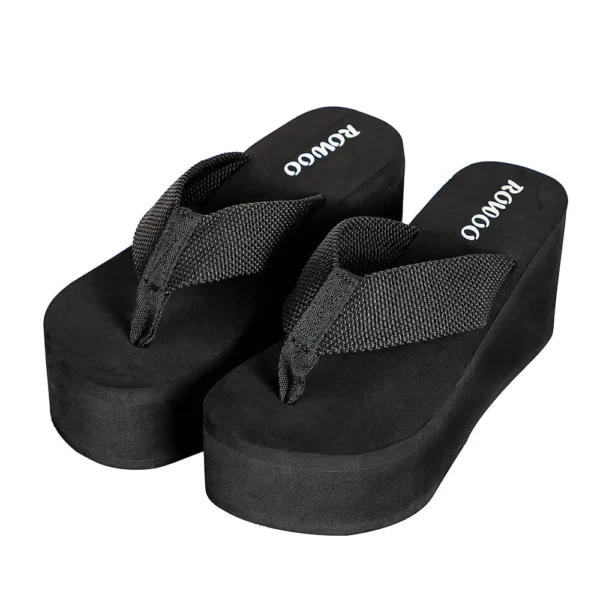 High Heel Women Sandal Shoes Solid Summer Flip Flops Wedges Platform Textile 3.15" height Increasing Shoes 8cm Footwear - Image 3