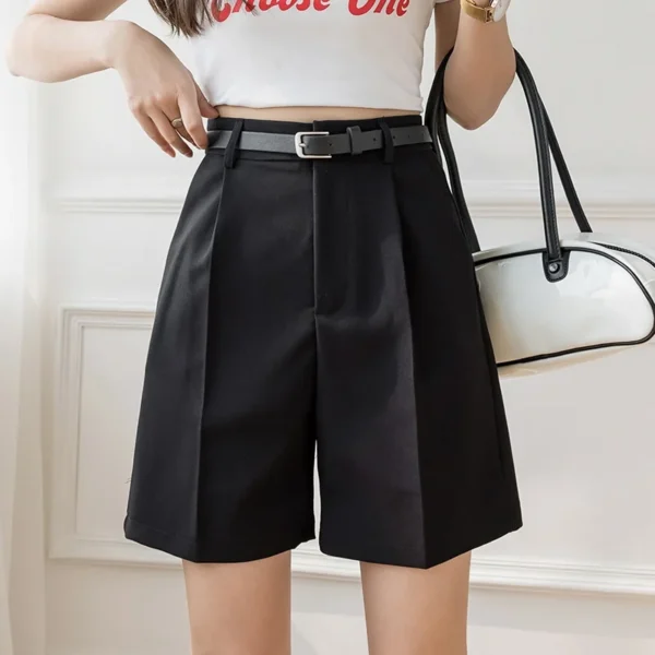 Fashion High Street Drape Suit Shorts Women Casual Solid Color High Waist Zipper Shorts Office Lady Summer Bottoms With Belt - Image 3