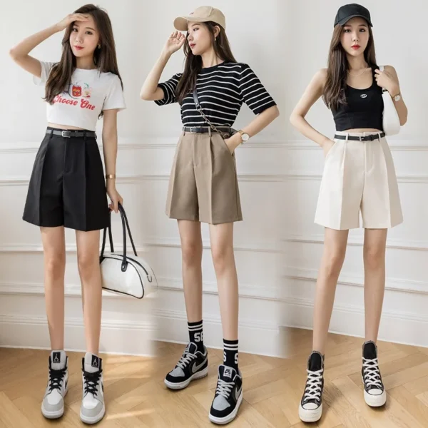Fashion High Street Drape Suit Shorts Women Casual Solid Color High Waist Zipper Shorts Office Lady Summer Bottoms With Belt - Image 4