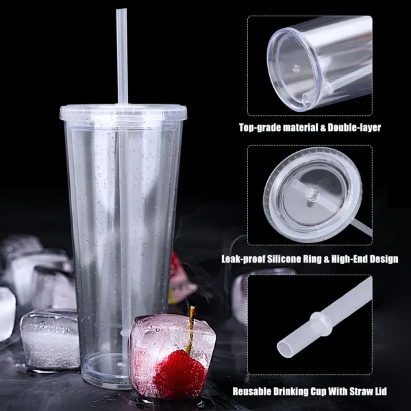 High Capacity Reusable Water Bottle Summer Drinking Cup With Straw Lid Double-layer Outdoor Sport Drinkware Cold Water Juice Cup - Image 2