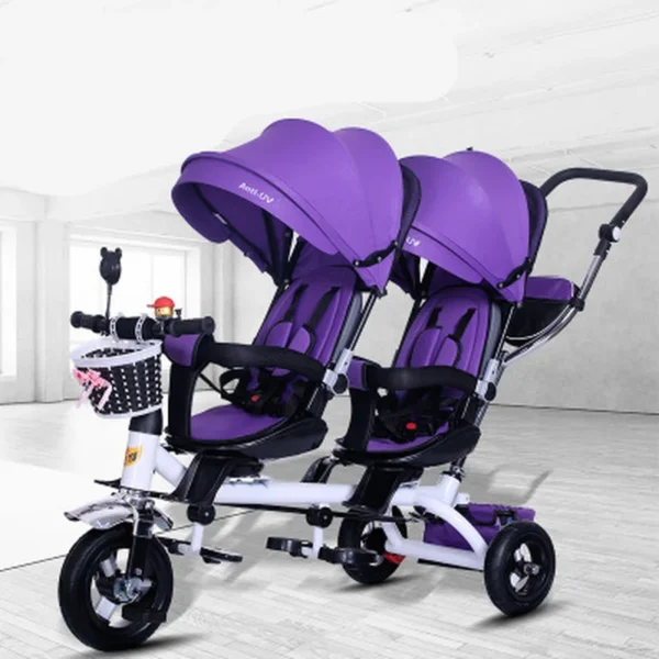 Baby Strollers Double Twin with Air Wheel Universal Travel Baby Pram Children Double Seat Baby Tricycle Carriage Kids Push Trike - Image 2