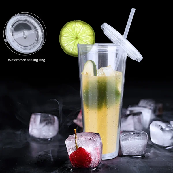 High Capacity Reusable Water Bottle Summer Drinking Cup With Straw Lid Double-layer Outdoor Sport Drinkware Cold Water Juice Cup - Image 5