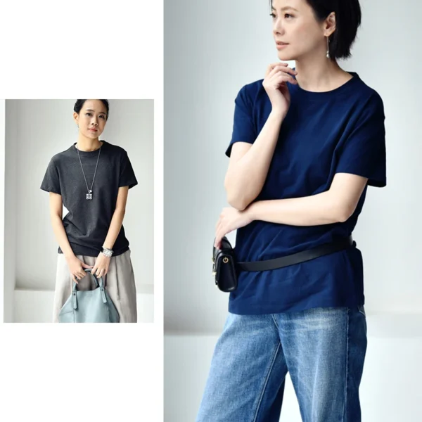 MICOCO T2285C Artistic simple multi - color comfortable round neck short - sleeved T - shirt woman - Image 2