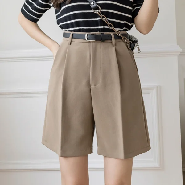 Fashion High Street Drape Suit Shorts Women Casual Solid Color High Waist Zipper Shorts Office Lady Summer Bottoms With Belt - Image 2
