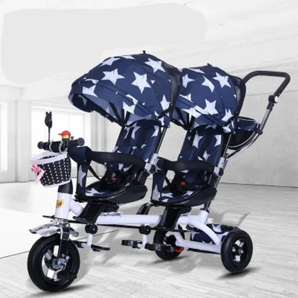 Baby Strollers Double Twin with Air Wheel Universal Travel Baby Pram Children Double Seat Baby Tricycle Carriage Kids Push Trike - Image 3