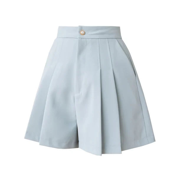 New Fashion High Waist A-line Pleated Shorts Skirts Women Summer Solid Color Wide-leg Shorts Office Lady Casual Shorts - Image 6
