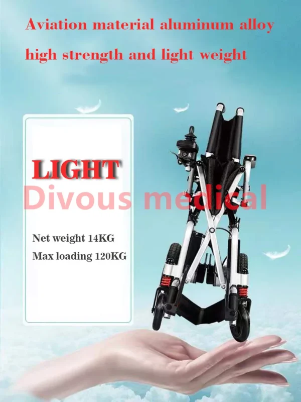 Hot Aluminum alloy Ultra-light Foldable Electric Power Wheelchair, Net Weight 14KG