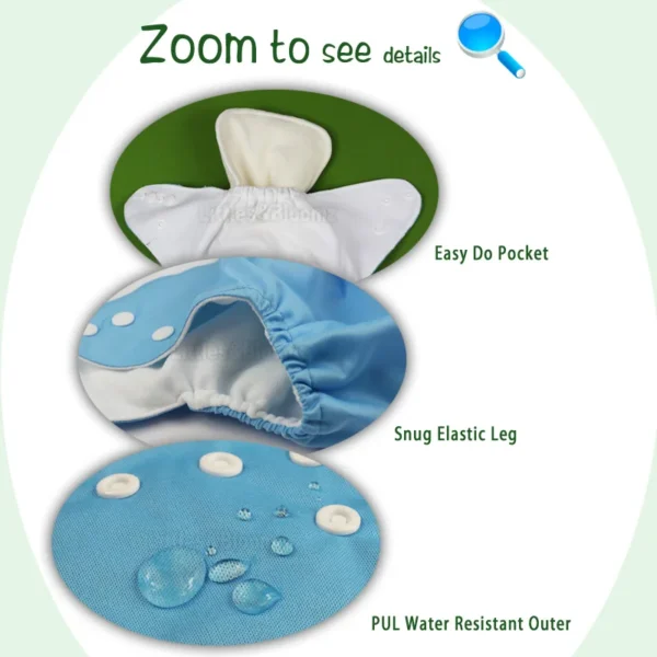 [Littles&Bloomz]2024 Washable Reusable Cloth Diaper Ecological Adjustable Real Pocket Nappy Fit 0-2year 3-15kg Baby Insert - Image 4