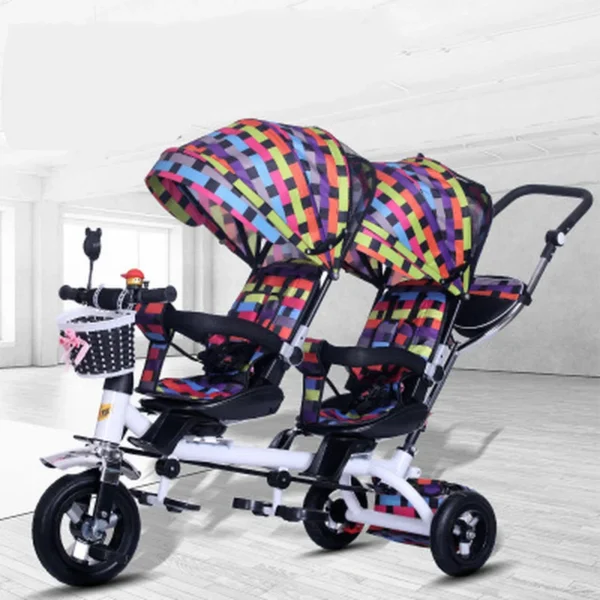 Baby Strollers Double Twin with Air Wheel Universal Travel Baby Pram Children Double Seat Baby Tricycle Carriage Kids Push Trike - Image 6