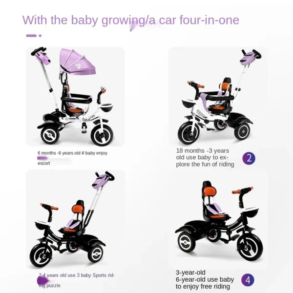 LazyChild Folding Children's Tricycle Multifunction Two-way Baby Stroller Bicycle Seat Space Wheel Three Wheels Stroller 2023 - Image 6