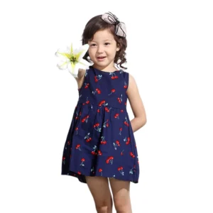 2025 Summer Girls Print Binding Rope Dress For 1-6Years Kids Cotton Sleeveless Sundress Baby Beach Above Knee Mini Casual Dress