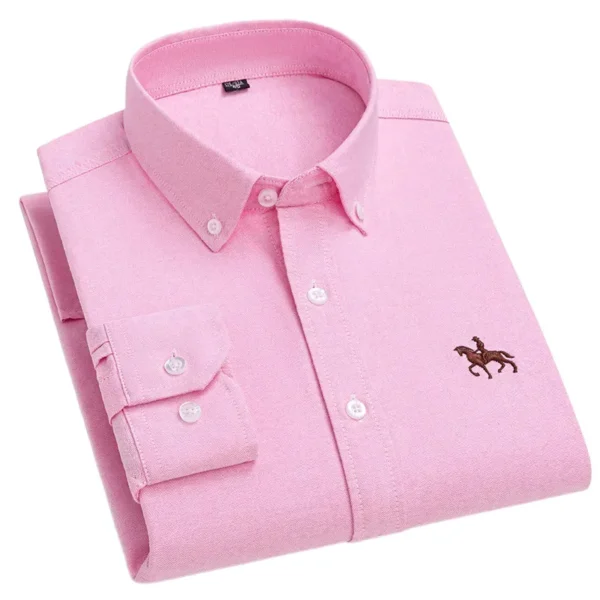 2024 100% Cotton Oxford Man Leisure Embroidered Horse Shirts Streetwear Oversized Men Shirt Floral Long Sleeve Casual Plus Size - Image 2