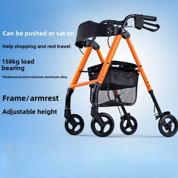 Heavy Duty Rollator Walker Load for 158kg,Lightweight Folding Bariatric Rolling Walker with Extra Wide Seat Elderly Walking Aids - Image 3