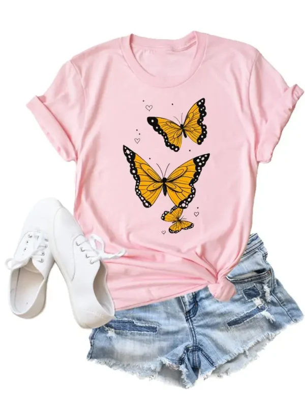 Flower Butterfly Style Trend Clothing Fashion T-Shirt Cartoon Tshirts Summer Tee Women Lady Print Casual Graphic T Top - Image 6