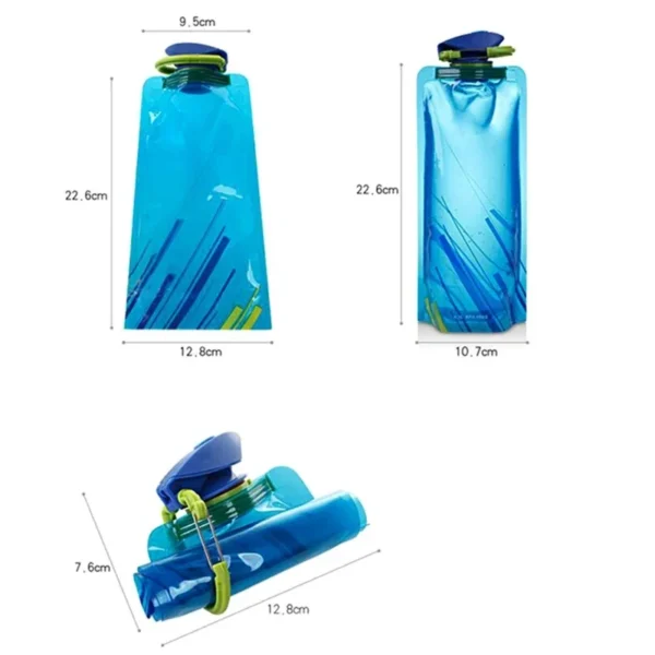 Foldable Water Bottles Reusable Flexible Travel Bottle Plastic Pouch Soft Flask Water Bag With Carabiner Clip - Image 6