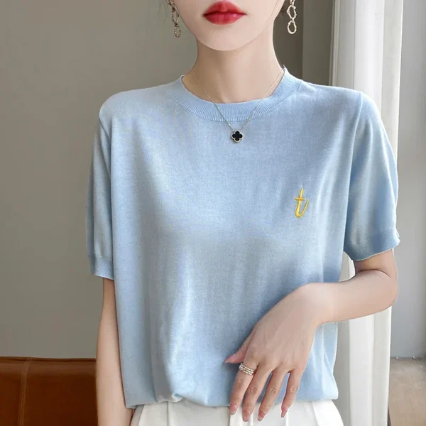 Women Cashmere short sleeves Summer Cashmere Knitwear Short Sleeve Pullover Sweater Popular Female Cashmere short sleeves - Image 5
