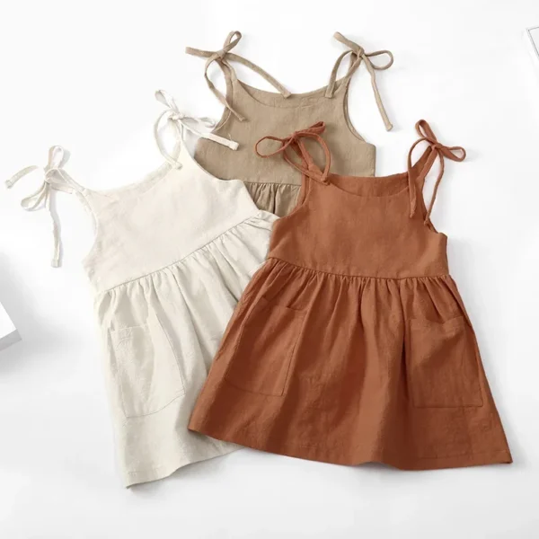 Summer Toddler Girl Dress Solid Cotton Sleeveless Children Dress Kids Sundress Slip Dress Fashion Girls Clothing - Image 3
