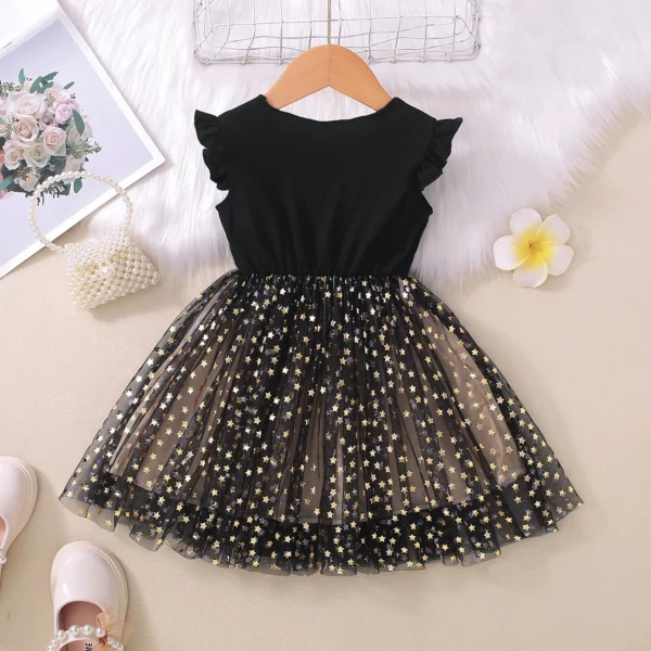 Girl's Sleeveless Dress Fashion Thin Children's Starry Sky Sequin Mesh Dress Spring Summer Kid's Clothing Flower Girl Dresses - Image 2
