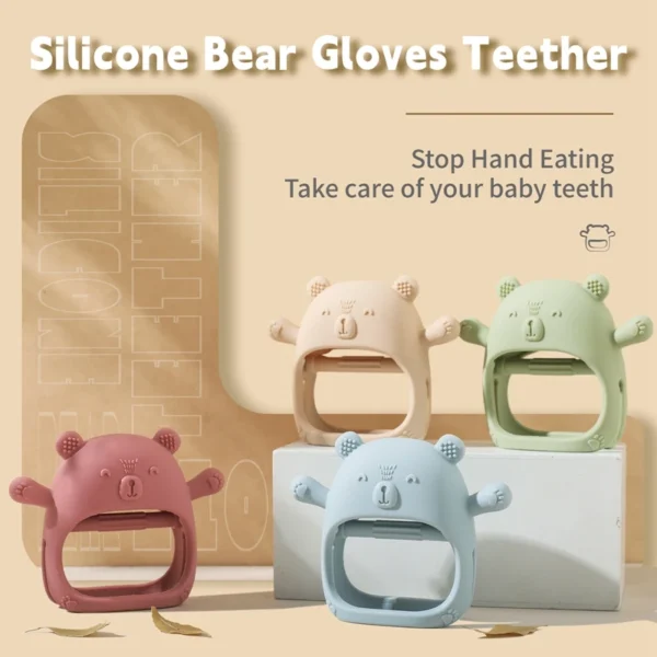 Baby Teether Gloves Kids Cartoon Bear Teething Silicone Dental Care Gums Anti-eating Hand ​Molar Stick BPA Free ​Baby Accessorie - Image 2