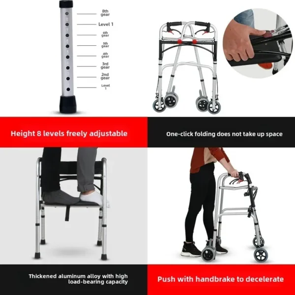 Hemiplegic Elderly Mobile Chair Walking Stick with Handbrake, Four-wheel Folding Assistant Adult Walkers, Disabled Crutches - Image 4