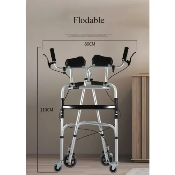 Aluminum Alloy Walker Elderly Assistive Trolley with Seat Plate Foldable Disabled Getting Up Armpit Support Standing Frame - Image 4