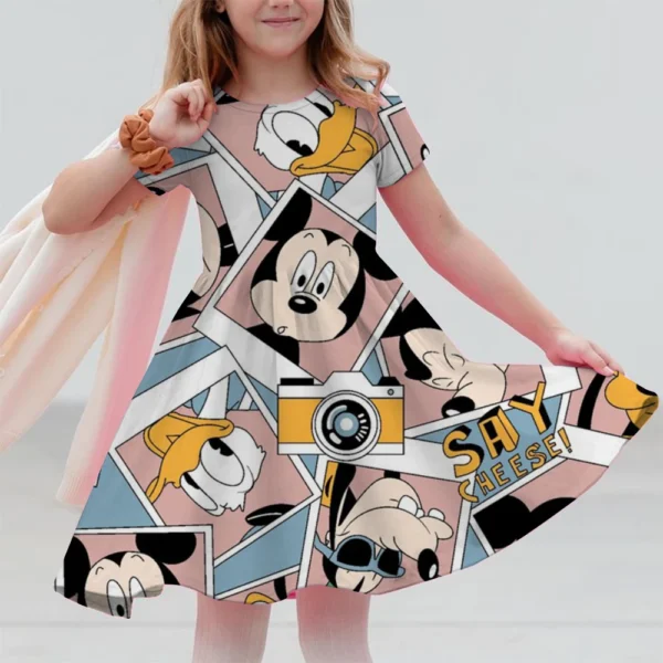 Disney Mickey Mouse Minnie print Summer Dress Kids Girl Clothes Sweet Desserts Short Sleeve Casua Fashion Birthday Baby Girl Dre - Image 5