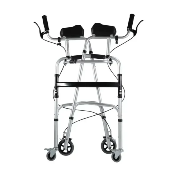 Aluminum Alloy Walker Elderly Assistive Trolley with Seat Plate Foldable Disabled Getting Up Armpit Support Standing Frame - Image 2