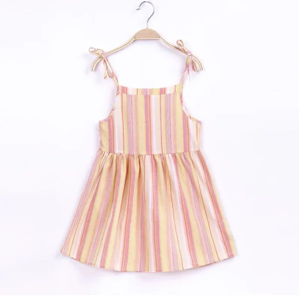 2025 Summer Girls Korean Version Strappy Dress Kids Pink Sleeveless Printed Dress Baby Cotton And Linen Casual Princess Dress - Image 3