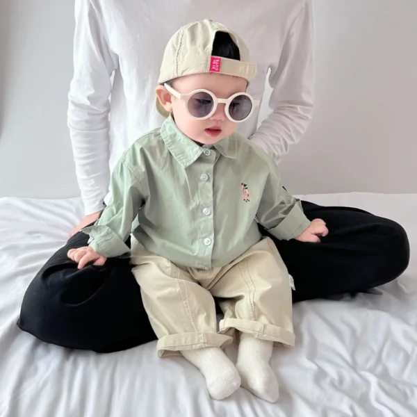 Boys Pure Cotton Long Sleeve Shirt Autumn Wear Children Baby Pink Spring Autumn Trendy Clothing Toddler Kids Fashionable Shirt - Image 4
