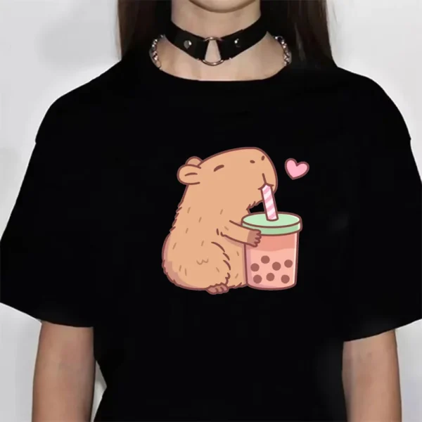 Capybara T-shirts Women Manga Graphic Tee Harajuku Top Female Japanese Manga Designer Clothing - Image 2