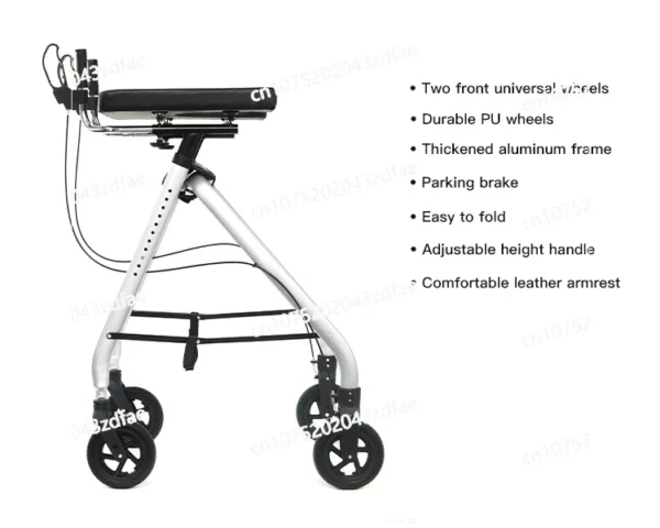 Outdoor Medical Rehabilitation Aluminum Frame Upright Walker 4 Wheels Rolling Rollator for Seniors - Image 6