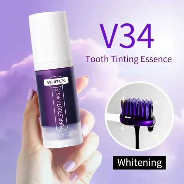 V34 Purple Teeth Whitening Toothpaste Remove Plaque Stains Cleaning Oral Hygiene Dental Bleach Tools Fresh Breath Beauty Health - Image 5