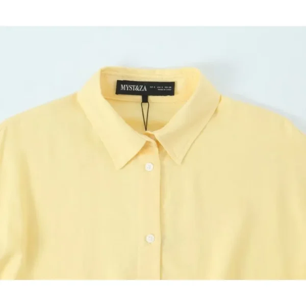 Women Oversize Shirt With Belt Spring Casual Linen Blend Long Sleeve Simple Female Shirts Women's Button Shirts & Blouse - Image 3