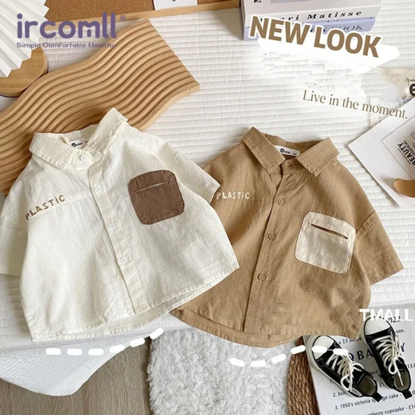 Ircomll Korean Short Sleeves Children's Shirts 2025 Summer Thin Comfortable Baby Top Children's Cardigan Outdoor Wear For 9M-5Y