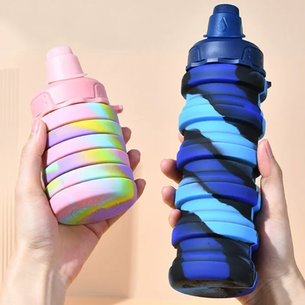 Outdoor Sports Silicone Foldable Water Bottle For Camouflage Creative Travel Reusable Leakproof Water Bottle With Carabiner - Image 3