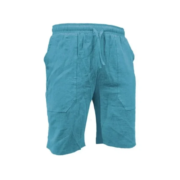 Men's Summer Cotton and Linen Shorts Draw Rope Elastic Waist Straight Leg Solid Color Breathable Daily Beach Quarter Pants - Image 5
