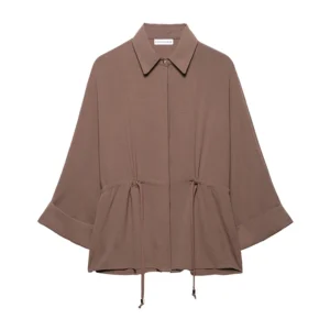 KUCLUT Women Fashion Brown Lace Up Single Breasted Blouse Vintage Lapel Neck Long Sleeves Female Chic Lady Shirts