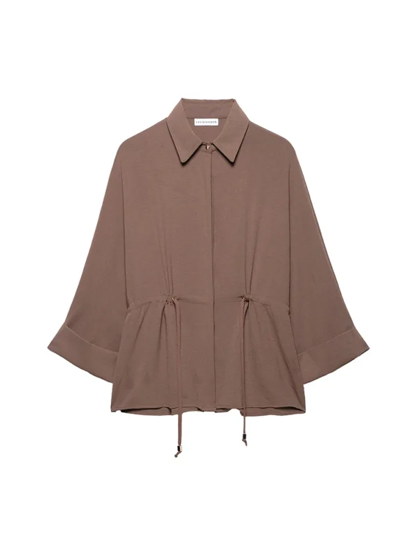 KUCLUT Women Fashion Brown Lace Up Single Breasted Blouse Vintage Lapel Neck Long Sleeves Female Chic Lady Shirts