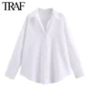 TRAF Women Fashion Spring Cotton Oxford Long Sleeve Single-breasted Lapel Blouse Street Clothing Shirt Chic Ladies Tops Mujer - Image 2