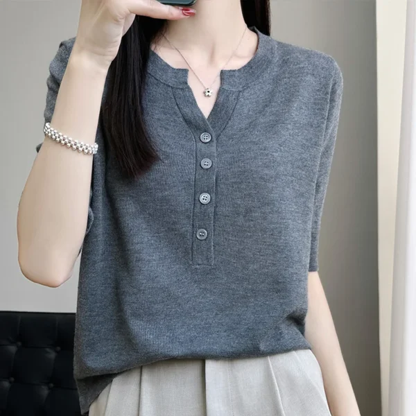 2023 New Summer Fashion Cashmere short sleeve Sweater Women Knitted Short Sleeve Women Cashmere Sweater - Image 5