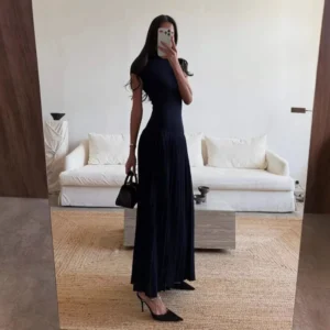 Black Knitted Long Dress for Women Fashion Turtleneck Slim Beach Holiday Dresses Elegant Basic Sleeveless Summer Dress 2025