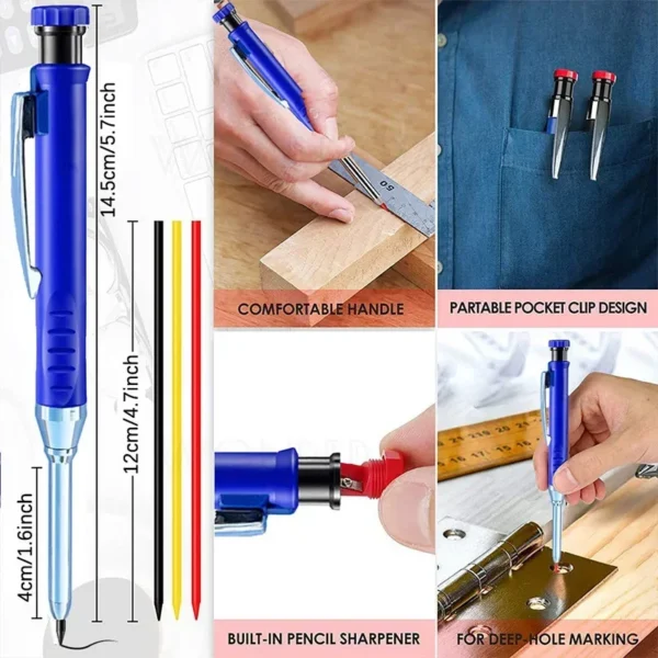 5 Colors 40mm Long Head Carpenter Mechanical Pencil Deep Hole Marker Pencil for Woodworking Construction Home Improvement - Image 5