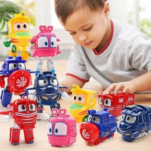 5Pcs Set Children Cartoon Trains Deformation Robots Model Toys Plastics Train Action Figure Robot Car Anime Game Kids Gifts - Image 2
