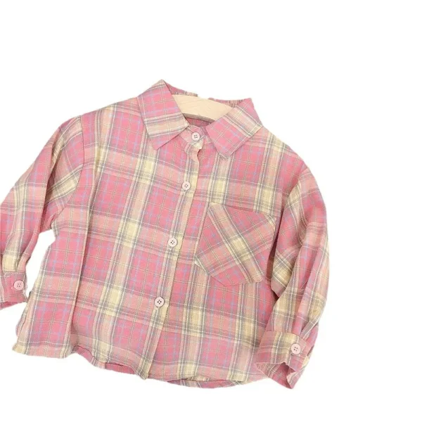 Pink Plaid Long Sleeve Baby Girl Shirt Children's Fashion Spring New Style Korean Version Baby Autumn Top Quality from China - Image 2