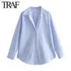 TRAF Women Fashion Long Sleeve Single-breasted Lapel Cotton Oxford Blouse Street Clothing Shirt Chic Ladies Crop Tops Mujer - Image 3
