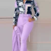 Women's Printed Long Sleeved Shirt Suit Spring Summer Slim High Waist Lace Up Elegant Female Office Pencil Pants Two Piece Set - Image 2