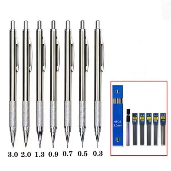 Mechanical Pencil Set 0.3 0.5 0.7 0.9 1.3 2.0mm Full Metal Art Drawing Painting Automatic Pencil with Leads Office School Supply - Image 4