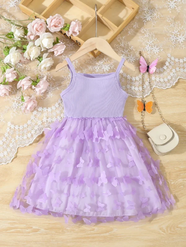 Summer Toddler Kids Girl's Clothes Baby's Butterfly Decor Mesh Splicing Cami Dress Elegant Sleeveless Princess Dress - Image 2