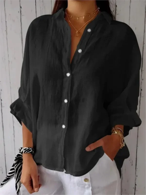 Loose Cotton Linen Shirts For Women Fashion Tie-back Lace-up Button Blouses And Tops 2024 Spring Summer Elegant Women's Shirt - Image 5
