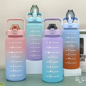 2L Water Bottle With Time Marker Motivational Reusable Fitness Sports Outdoors Travel Leakproof Free Frosted Plastic